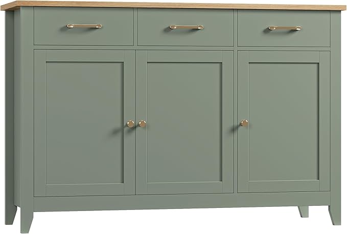 HORSTORS 47" Buffet Cabinet with Storage, Kitchen Buffet Table with Drawer, Modern Coffee Bar Storage Cabinet with Adjustable Shelf, Wood Sideboard for Dining Room, Kitchen, Entryway, Light Green