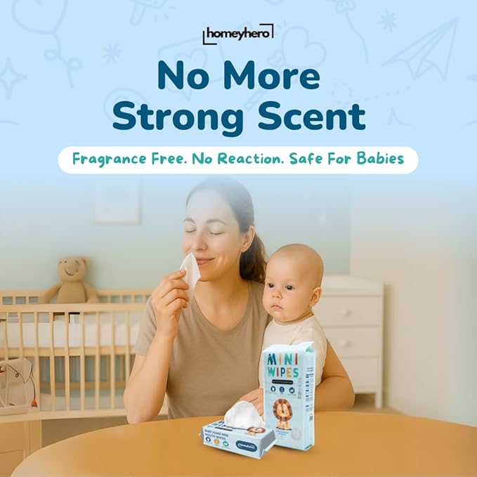 Mini Wet Wipes - Alcohol & Fragrance Free, Safe for Babies & Kids - 24 Bags Total 192 Wipes (Sky Lion)