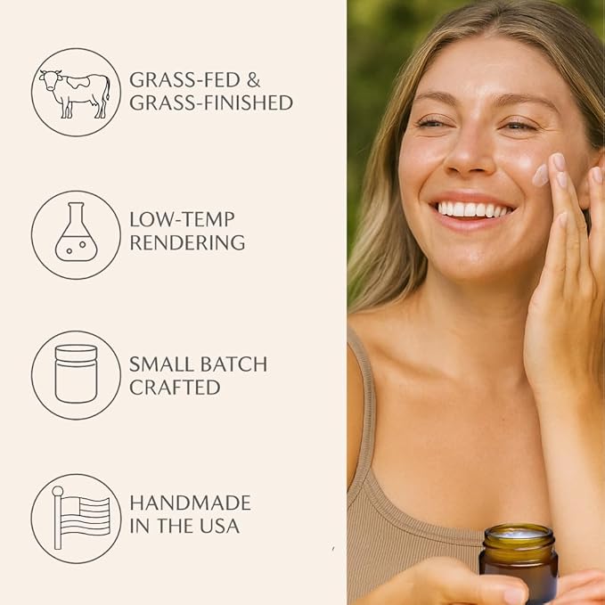 Handmade Tallow, Castor Oil, and Frankincense Oil Skin Balm - 100% Grass-Fed Tallow for Skin Care - Face & Body Moisturizer for Sensitive Skin, Eczema All-Purpose Balm - 2 FL. oz.