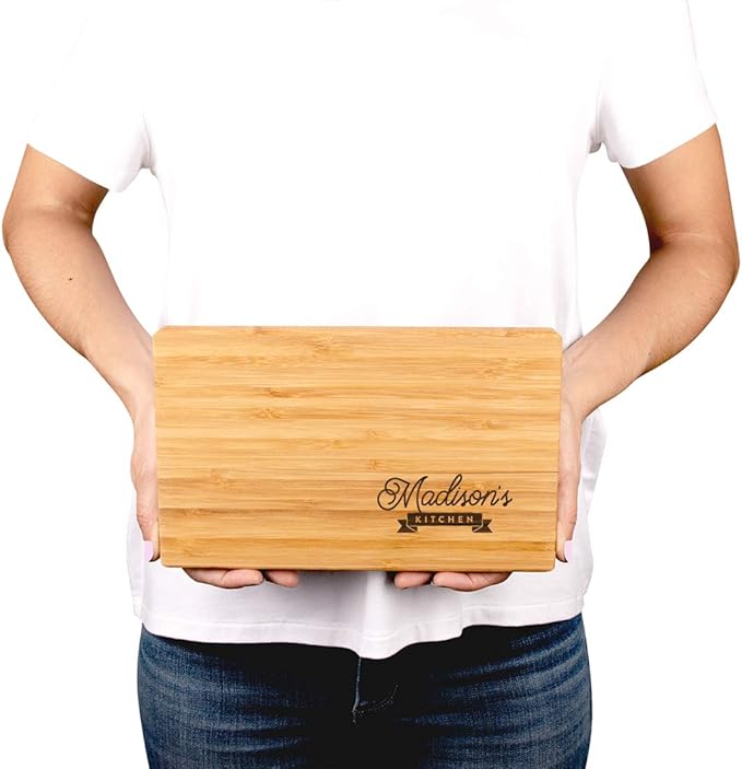 Andaz Press Personalized Laser Engraved Small Bamboo Wood Cutting Board, 9.5 x 6-inch, Custom Name's Kitchen Small Right Corner Wedding Bridal Shower Anniversary Housewarming Birthday Gift Ideas