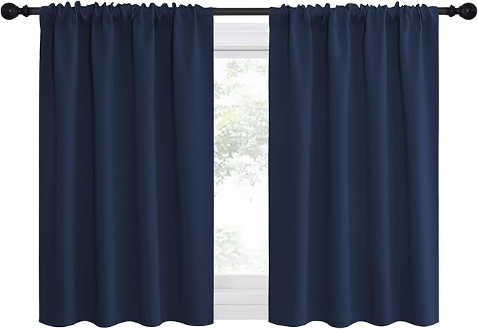 NICETOWN RV Blackout Curtains for Camper Windows, Kitchen Curtains, Short Blackout Curtains & Drapes, Thermal Insulated Rod Pocket Window Treatment Draperies for Nursery (Navy, 29" x 30", Set of 2)