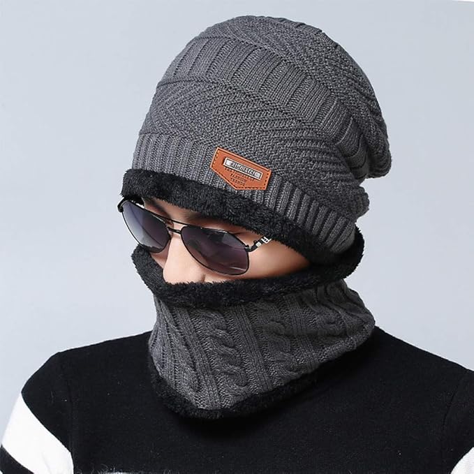 Warm Winter Beanie Hat & Scarf Set Stylish Knit Skull Cap for Men Women