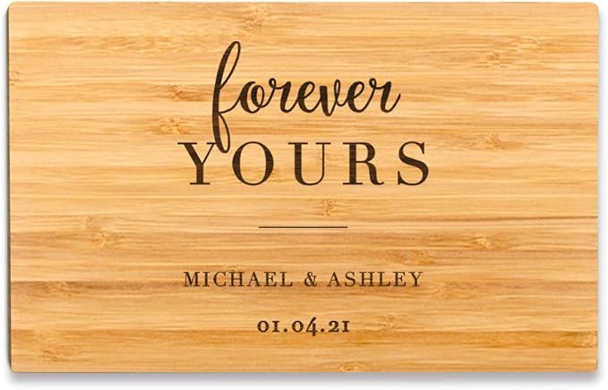 Andaz Press Personalized Laser Engraved Small Bamboo Wood Cutting Board, 9.5 x 6-inch, Forever Yours Bride Groom Names Date, Custom