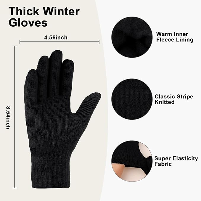 YARIEW Winter Hat Neck Warmer and Gloves Set for Women, Warm Knitted Beanie with Pom Pom, Soft Ear Warmer Scarf, Warm Gloves