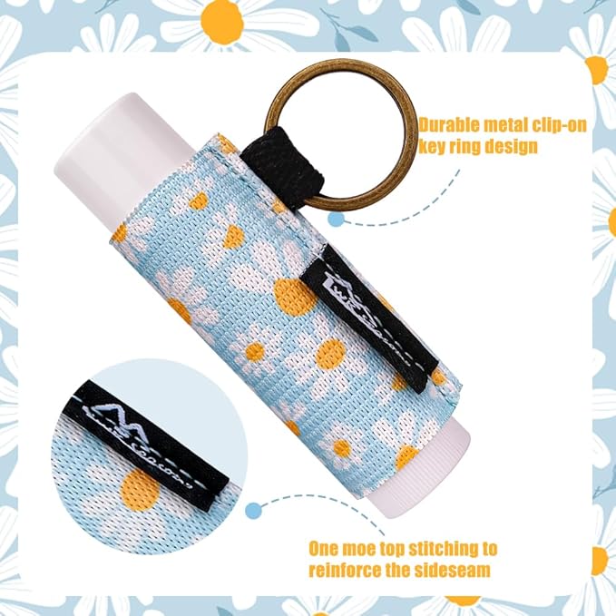 WK IEASON Lip Balm Holder Keychain, Small Christmas Gifts Stocking Stuffers for Teen Girls Women, 5PCS Clip on Lip Gloss Holder Compatible With Chapstick, Burt's Bees Sleeves Elastic Lipstick Holder