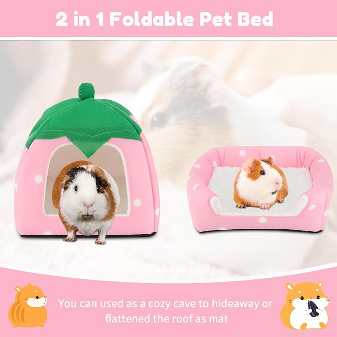 BWOGUE Guinea Pig Bed Hideout, Washable Hamster Cave for Small Animals | Removable Cushion for Cleaning, Warm Fleece Nest, Washable Bed, 10 x 9.8 x 9 in, Dwarf Rabbits Hedgehogs