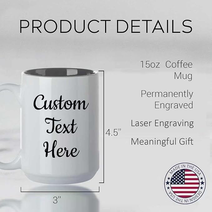 Personalized Coffee Mug, Custom Text Ceramic Mug, 15oz Customized Name Tea Cup, Gifts for Men & Women, Mother's Day Anniversary Christmas (Engraved Custom Text, White)