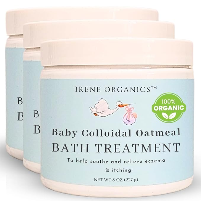 Oatmeal Baby Bath Powder by Irene Organics with Colloidal Oatmeal For Treatment of Eczema, Diaper Rash, Dry Skin and Irritation, Moisturizes and Soothes Baby’s Skin, 3 pack