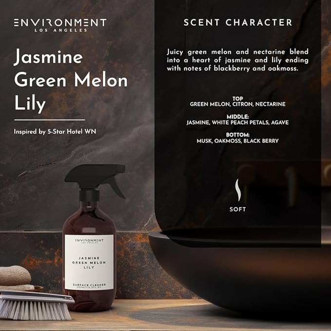 ENVIRONMENT Inspired by 5-Star Resort WN Surface Cleaner, 16oz Luxury Surface Cleaner (Jasmine | Green Melon | Lily) Home Essentials, Scented Cleaning Products, Vegan & Cruelty-Free