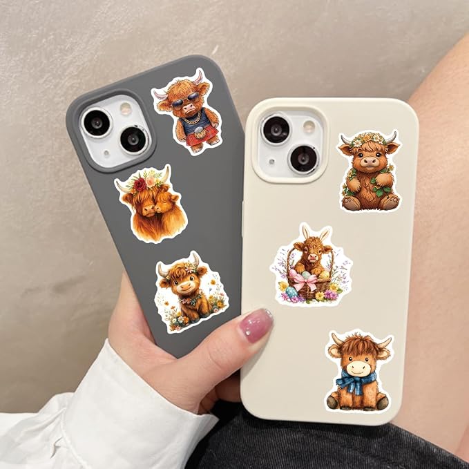 50Pcs Yak Stickers, Cute Cattle Stickers for Kids Teens, Vinyl Cartoon Highland Cow Sticker for Water Bottle Laptop Scrapbook Decor Incentive School Classroom Rewards Gift Party Favor Supplies