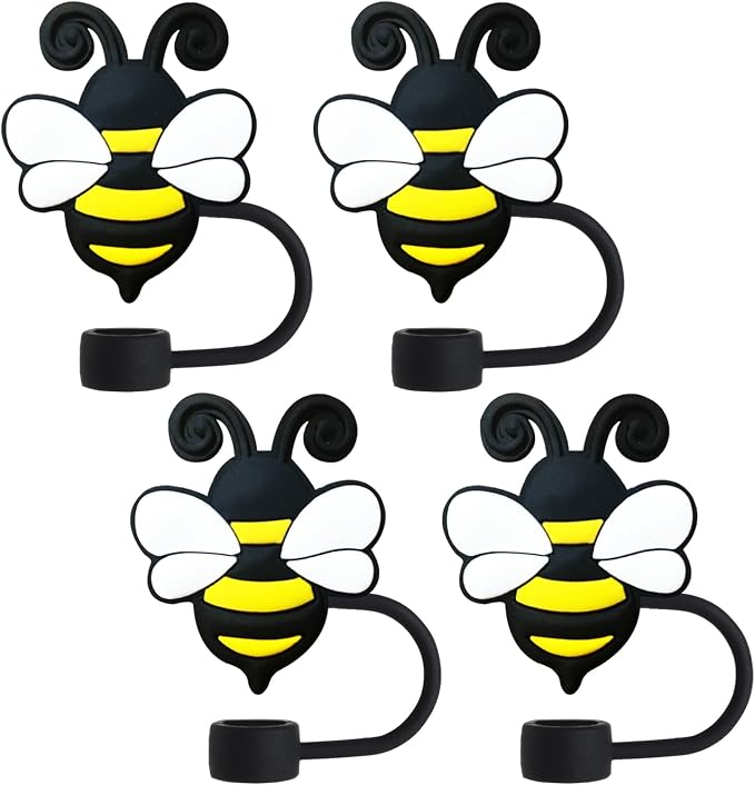 Animal Straw Toppers For Stanley Cups;Straw Covers Cap Toppers Compatible With Stanley 30&40 Oz Tumbler, Reusable & Silicone Tumbler Straws Topper For 0.4 Inch Tips Animal Lover Gifts (Bee)