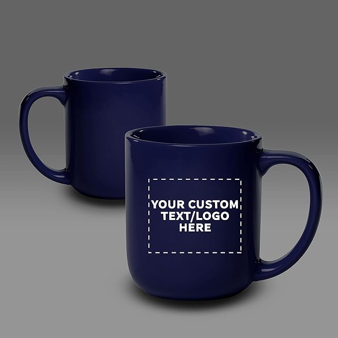 DISCOUNT PROMOS Custom Vibrant Color Glossy Ceramic Mugs 16 oz. Set of 10, Personalized Bulk Pack - Perfect for Tea, Espresso, Cappuccino, Hot Cocoa - Cobalt Blue