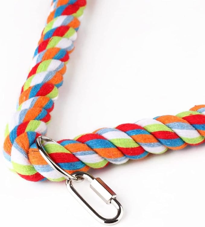 Spoiled Pet® Large Bird Rope Perch Triangle Swing Toy Multicolor 12 Inch | Natural cotton & steel rod cage accessory for Parrots Cockatoos, Safe to climb, chew, relieve boredom, with metal quick link