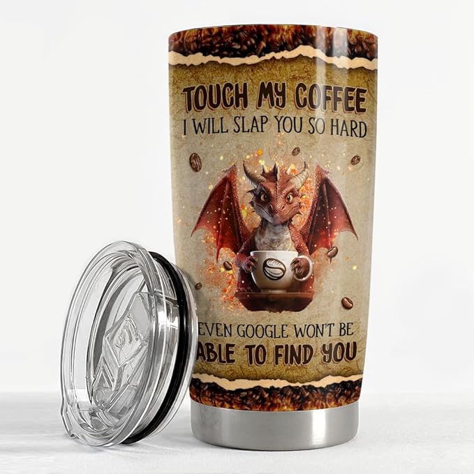 SANDJEST Funny Dragon Tumbler 20oz Stainless Steel Insulated Tumblers Coffee Travel Mug Cup Gift for Men Women Coffee Lovers Gifts for Birthday Christmas