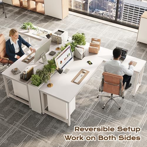 Huuger 63 Inch L Shaped Desk with Power Outlets & 0.95 Inch Thicker Desktop