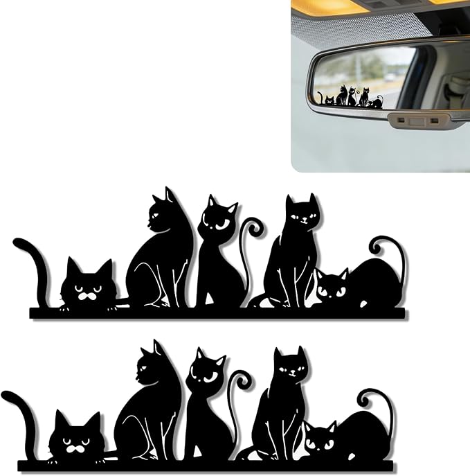 2Pcs Cat Rear View Mirror Sticker Waterproof Vinyl Car Window Decal | Cat Car Accessories, Cute "Moo-tivational" Auto Decals Decor, Cats Mom Gifts for Women Men Animal Lovers