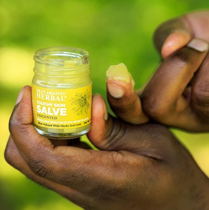 Touchy Skin Salve Eczema Cream for Kids and Adults Natural Sensitive eczema Treatment Itch Cream Calendula Ointment For dry body Fragrance Free Ora's Amazing Herbal 1 and 4 oz Set