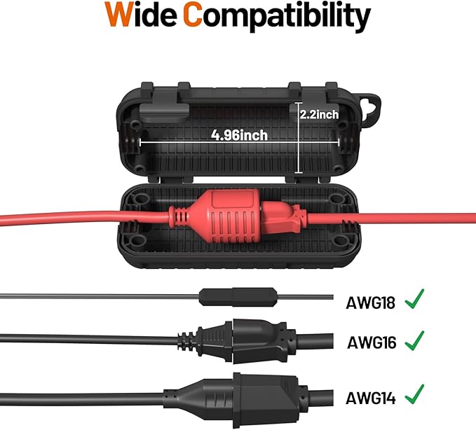 2 Pack Extension Cord Cover Outdoor, Cord Connector Protector IP54 Water-Resistant with 4 Detachable Latch, Indoor Outdoor Electrical Safety Box for Garden, Power Tool, Holiday Decoration Light, Black