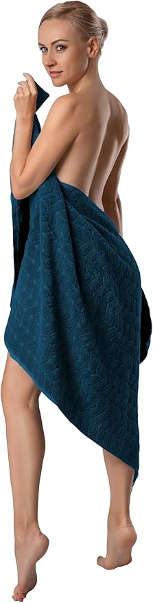 Turkish Cotton Ultra-Soft Plush Absorbent Quick Dry Bathroom Towel Set, Made in Turkey (PetrolBlue, 2 pcs Bath Towel Set)