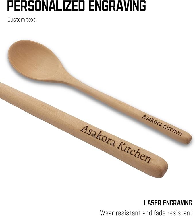 Personalized Wood Soup Spoons, Custom Engraved 9.25 Inch Wooden Spoons for Eating Cooking Mixing Stirring, Long Handle Spoon with Gift Box for Anniversary Birthday Christmas Gifts