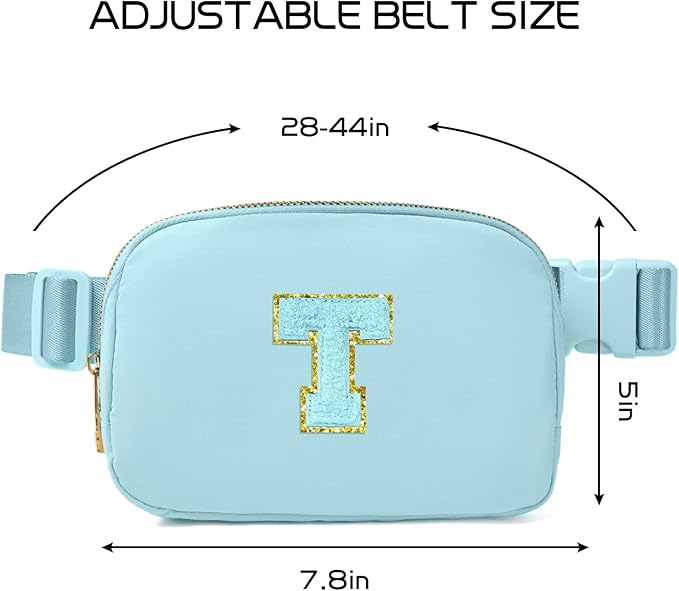 Gitus Gifts for 8 9 10 11 12 Year Old Girls Belt Bag Fanny Pack Crossbody Bags with Initial Letter Patch Cute Stuff Birthday Gifts for Teen Girls Women Personalized Trend Stuff (Icing Blue-T)