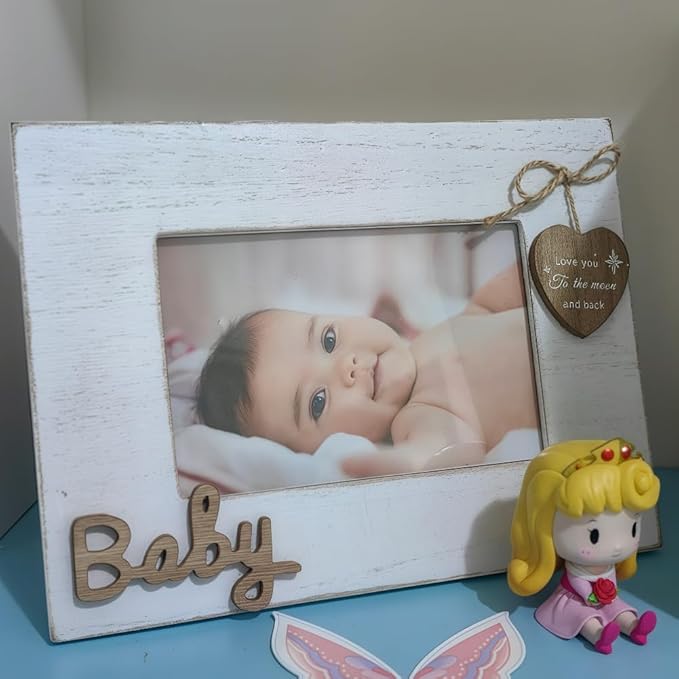 Baby Picture Frame 4x6,Love You to The Moon and Back Photo Frame with Heart for Baby Birthday and Newborn Gift,Black Heart Photo Frame 4x6 (Baby Horizontal)