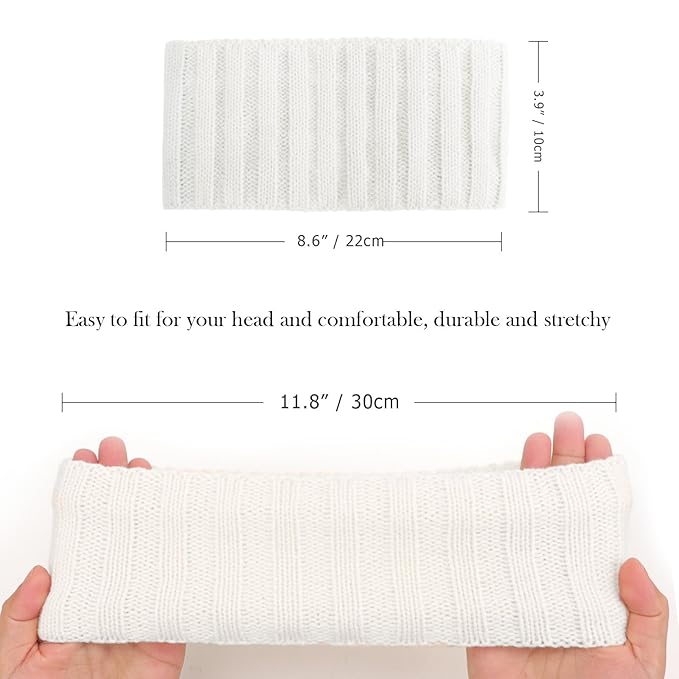 AQOKKA Knit Winter Headbands for Women Fuzzy Wool Fleece Lined Ear Warmers Elastic Turban Crocheted Head Wrap Winter Accessories for Women Cold Weather