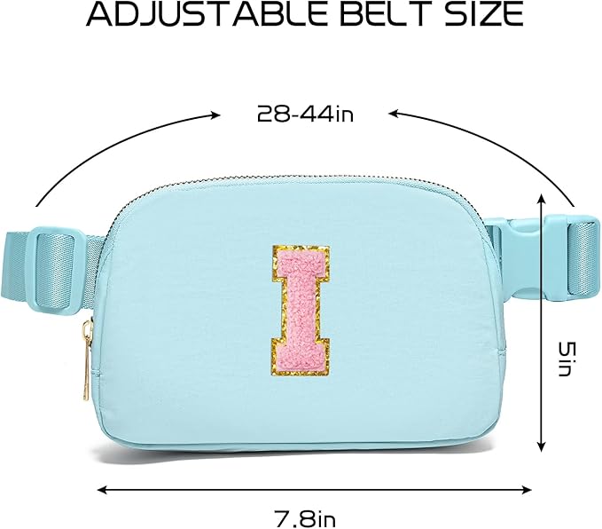 Gitus Gifts for 7 8 9 10 11 Year Old Girls Belt Bag Fanny Pack Crossbody Bags with Initial Letter Patch Birthday Gifts for Daughter Sister Friends Teen girls (Icing Blue-I)
