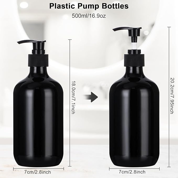 Yebeauty Pump Bottle Dispenser, 17oz 500ml Empty Plastic Shampoo Conditioner Dispenser, Refillable Shower Soap Dispenser Pump Bottle Liquid Containers for Kitchen Bathroom, 2 Pack Black
