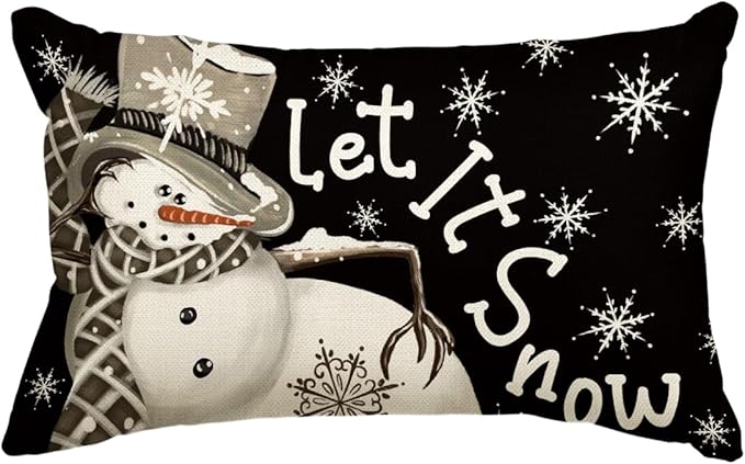 AVOIN colorlife Christmas Winter Polka Dot Snowman I Smell Snow Black Throw Pillow Cover, 12 x 20 Inch Winter Holiday Cushion Case Decoration for Sofa Couch
