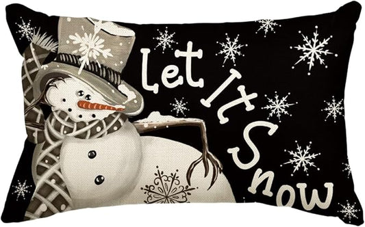 AVOIN colorlife Christmas Winter Polka Dot Snowman I Smell Snow Black Throw Pillow Cover, 12 x 20 Inch Winter Holiday Cushion Case Decoration for Sofa Couch