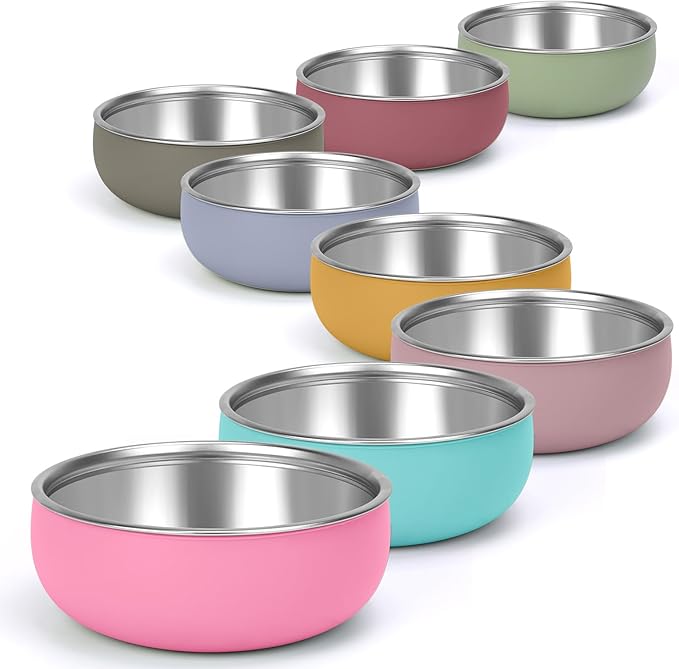 ShineMe 8 Pack Kids Bowls, Unbreakable Stainless Steel Bowls for Kids with Removable Colorful Silicone Sleeve, Versatile Baby Metal Bowl for Cereal, Yogurt, Snacks, Soup...