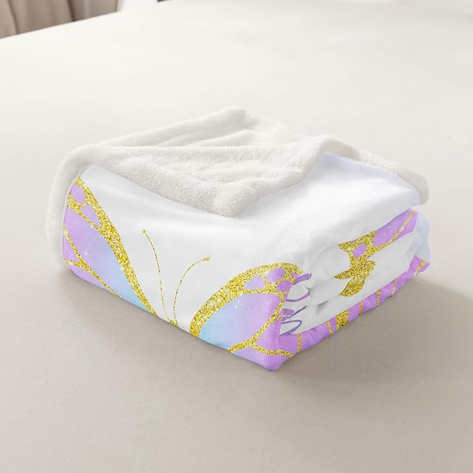 Feelyou Girls Butterfly Fleece Throw Blanket Baby 30"x40" Kids Pink Blue Sherpa Blanket Plush Fuzzy for Bed Couch Chair Living Room, Butterflies Lover Bed Blanket Glitter Room Decor