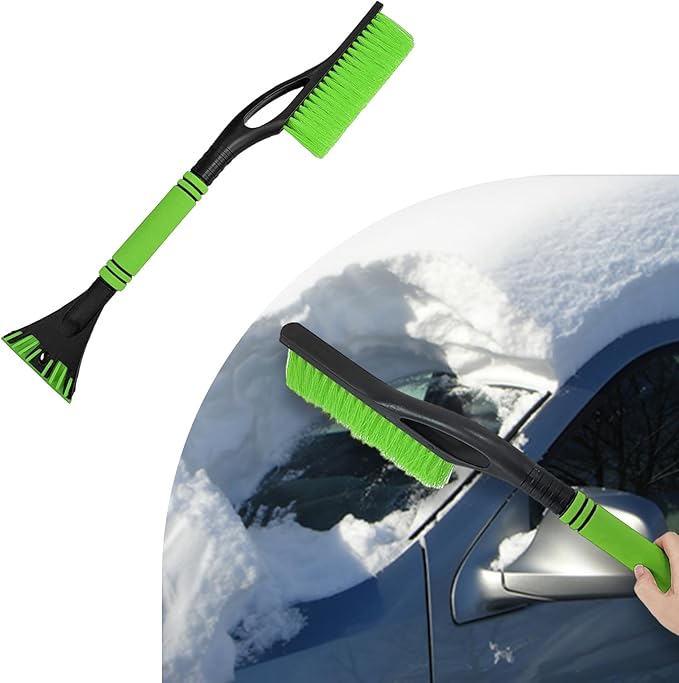 24 Inch Car Snow Scraper and Brush, Detachable Scratch Free Ice Scraper with Ergonomic Foam Grip, Universal Winter Snow Removal Tool for Car Windshield Window (Green)