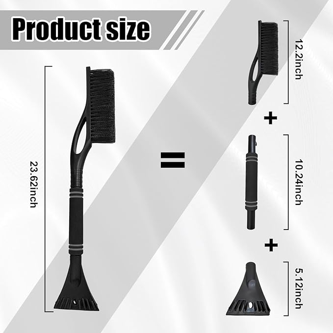 Car Snow Brush and Ice Scraper, Multi-Functional Detachable Snow Brush with Foam Grip, Ice Snow Removal Cleaning Tool for Car Windshield Window, Universal Car Accessories (Black)