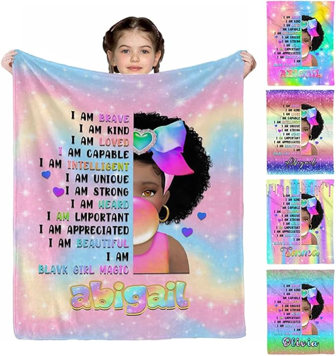 Customized Blankets with Name, African Style Blanket Custom Blanket Plush Flannel, Soft Personalized Name Throw Blanket Gifts for Boys Girls Birthday