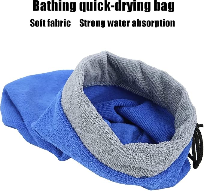 2 Pack Ferret Bath Towel Bag - Fast Drying Absorbent Bathrobe with Adjustable Drawstring Microfiber Towel for Hamster Squirrel Bearded Dragon Rabbit Small Animal Grooming Accessories (Blue+Grey)