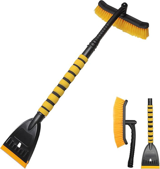39" Snow Brush & Ice Scraper for Car Windshield, 2-in-1 Detachable Ice Scraper with 360° Pivoting Brush Head, Extendable Snow Removal Tool Winter Accessories for Cars Trucks SUVs (Yellow)