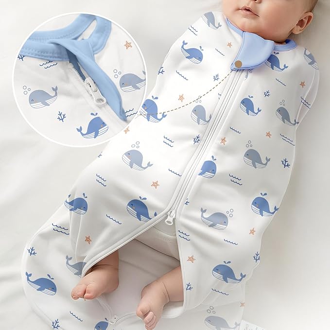 Baby Swaddle 0-2 Months, Cotton Arm-In Zipper Sleep Sack, Wearable Blankets Wrap for Newborn Infant Girls and Boys (Whale, Pack of 1)