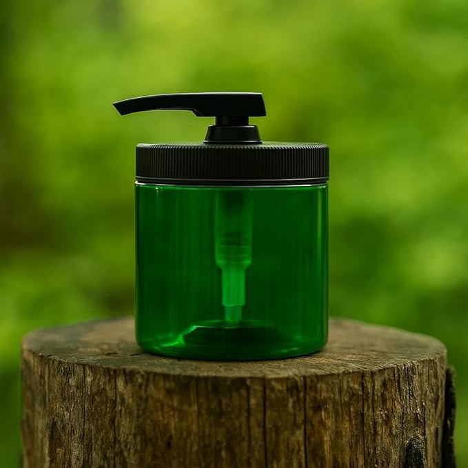 Royal Massage 16oz Refillable Pump Jar with Locking Dip Tube Dispenser – BPA-Free Plastic Container for Massage Oils, Lotions, Creams – Ribbed Lid Wide-Mouth Jar – Durable & Reusable (Green/Black, 1)
