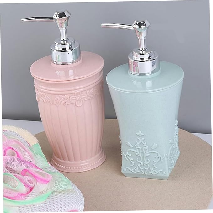 Emulsion Pump Press Bottle Refillable Square Shampoo and Lotion Dispenser Eco-Friendly Portable Container Light Blue for Home Use