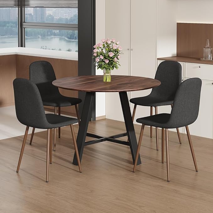 Round Dining Table Set for 4, Round Kitchen Dining Table and Chairs Set for 4,42" Modern Dining Room Table Set for 4 with Upholstered Chairs for Small Space Kitchen Office Cafe Apartment