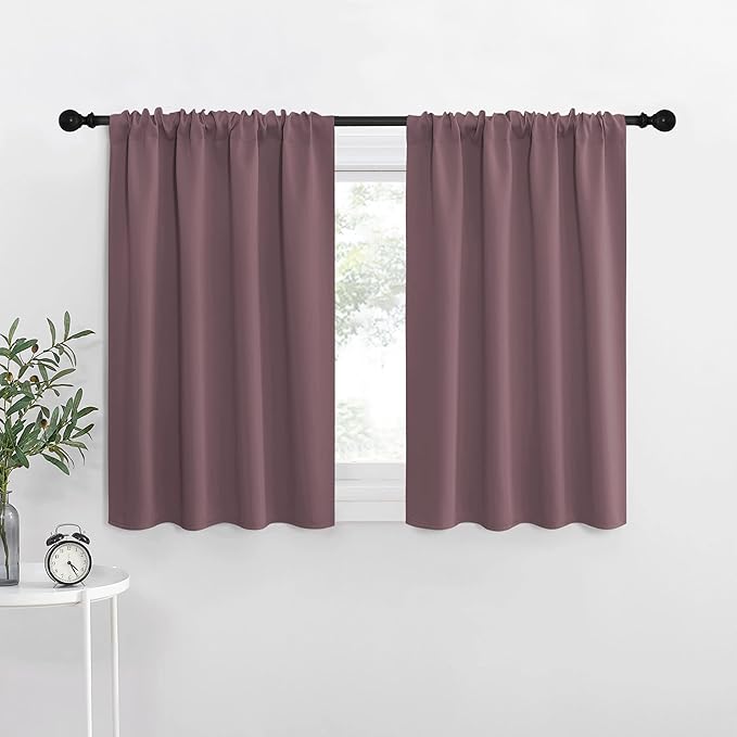 NICETOWN Kitchen Curtains, Dry Rose, 34" x 40", Set of 2, Short Blackout Curtains & Drapes, Thermal Insulated Rod Pocket Window Treatment Draperies for Nursery