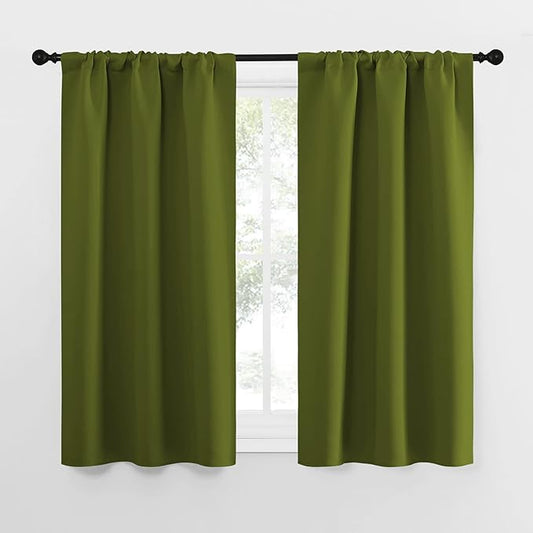 NICETOWN Kitchen Curtains, Short Blackout Curtains & Drapes, Thermal Insulated Rod Pocket Window Treatment Draperies for Nursery (Olive Green, 34 in x 54 in (W x L), Set of 2)