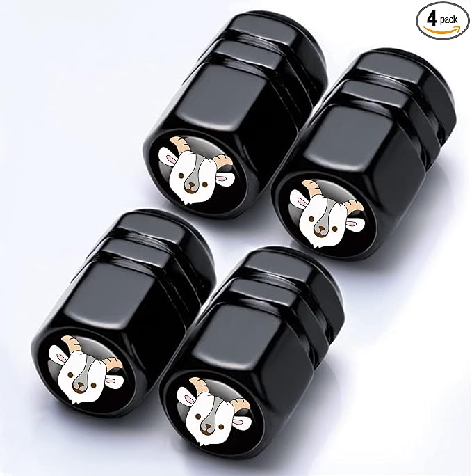 4Pack Goat Tire Valve Caps Aluminum Leak-Proof Valve Stem Covers | Sheep Car Accessories Decoration Tire Air Cap for Cars SUV Bike Motorcycle, Goat Gifts for Women Mom Sister