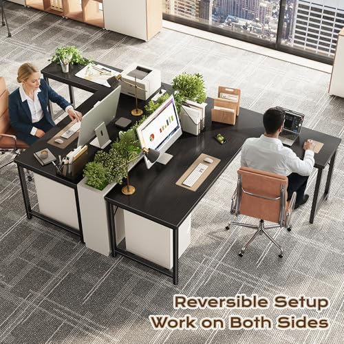 Huuger 55 Inch L Shaped Desk with Power Outlets & 0.95 Inch Thicker Desktop