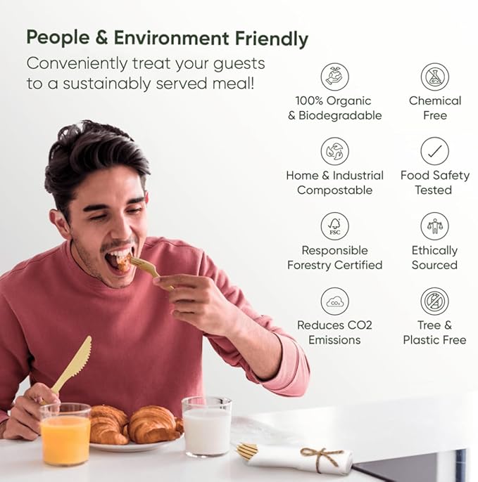 Premium Pre-Rolled Napkin and Bamboo Cutlery Set (100 Pack, 400 PCS) 100% Biodegradable, Eco-Friendly, Disposable Wrapped Cutlery - Includes Pre-Wrapped Bamboo Forks, Knives, Spoons, Napkins