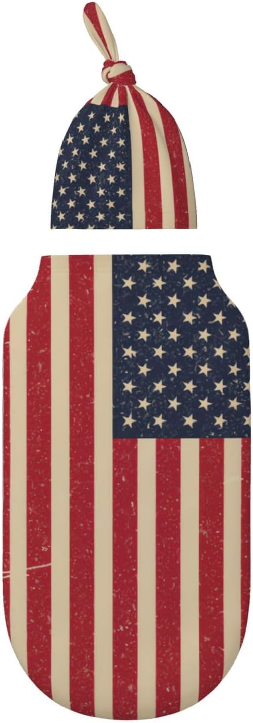 Newborn Swaddle Blankets and Hat Set Soft Cotton Baby Swaddle Wrap Warm Infant Receiving Blanket USA Flag