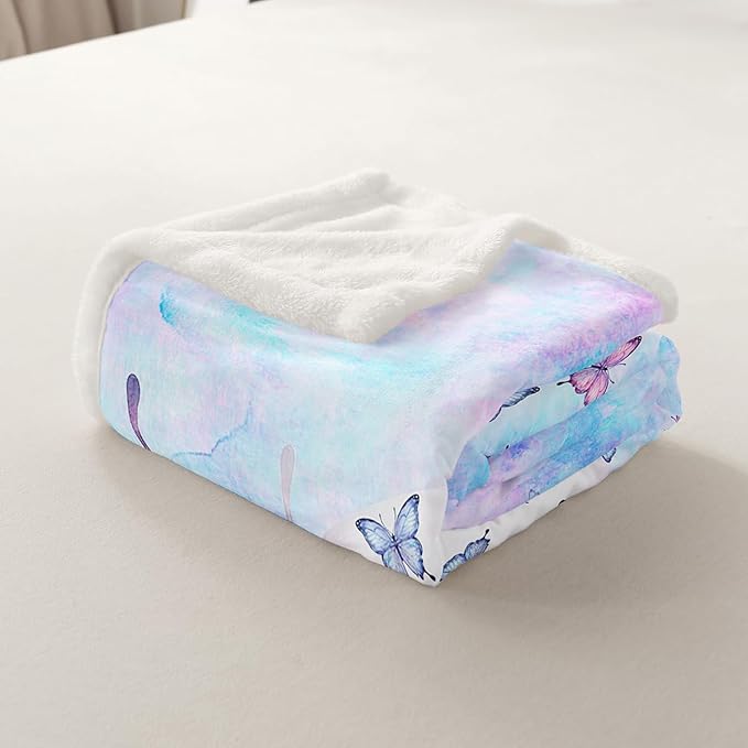 Feelyou Girls Gorgeous Butterflies Fleece Throw Blanket Baby 30"x40" Kids Purple Blue Tie Dye Sherpa Blanket Plush Fuzzy for Bed Couch Chair Living Room, Butterflies Lover Bed Blanket Room Decor