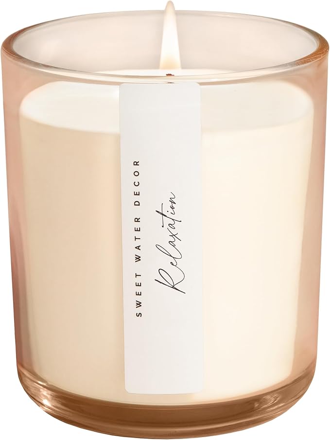 Sweet Water Decor Relaxation Scented Soy Candles – Eucalyptus, Peppermint, Powder, Patchouli, Vanilla – Cozy, Calming Aroma – 50 Hour Burn – 12oz Tinted Glass Jar for Home Decor and Bedroom Decor